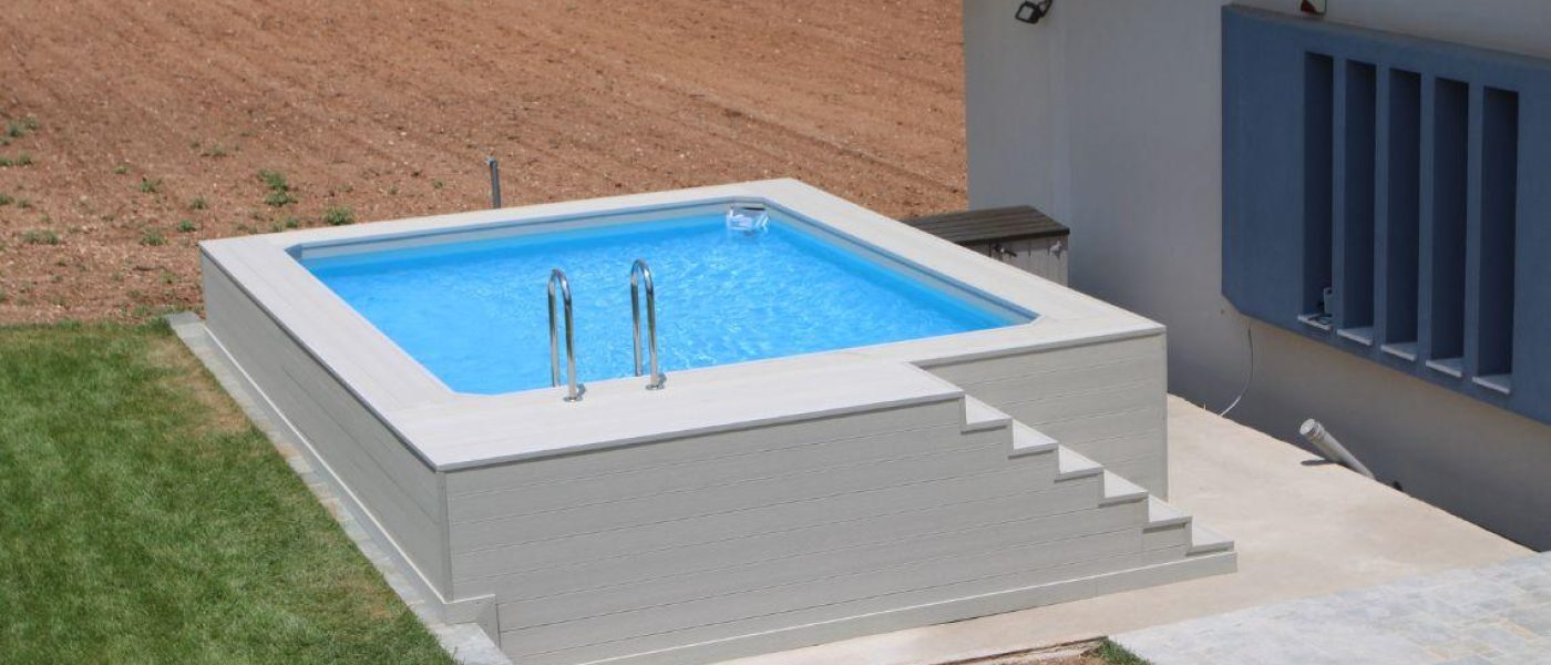 Υπέργεια πισίνα. Πισίνα Technypools με εξωτερική επένδυση από WPC